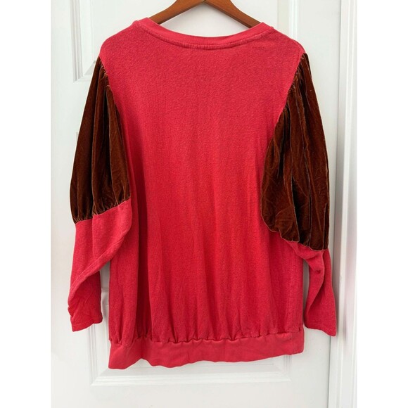 Free People Women's Embroidered Floral Velvet Oversized Red Sweater sz. Small - Picture 4 of 6